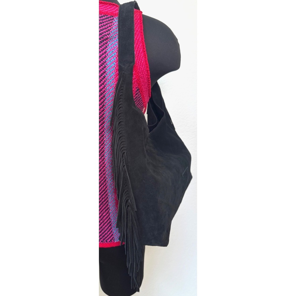 Haute‎ Hippie Style Fringe Suede Hobo Bag Black - Picture 3 of 16